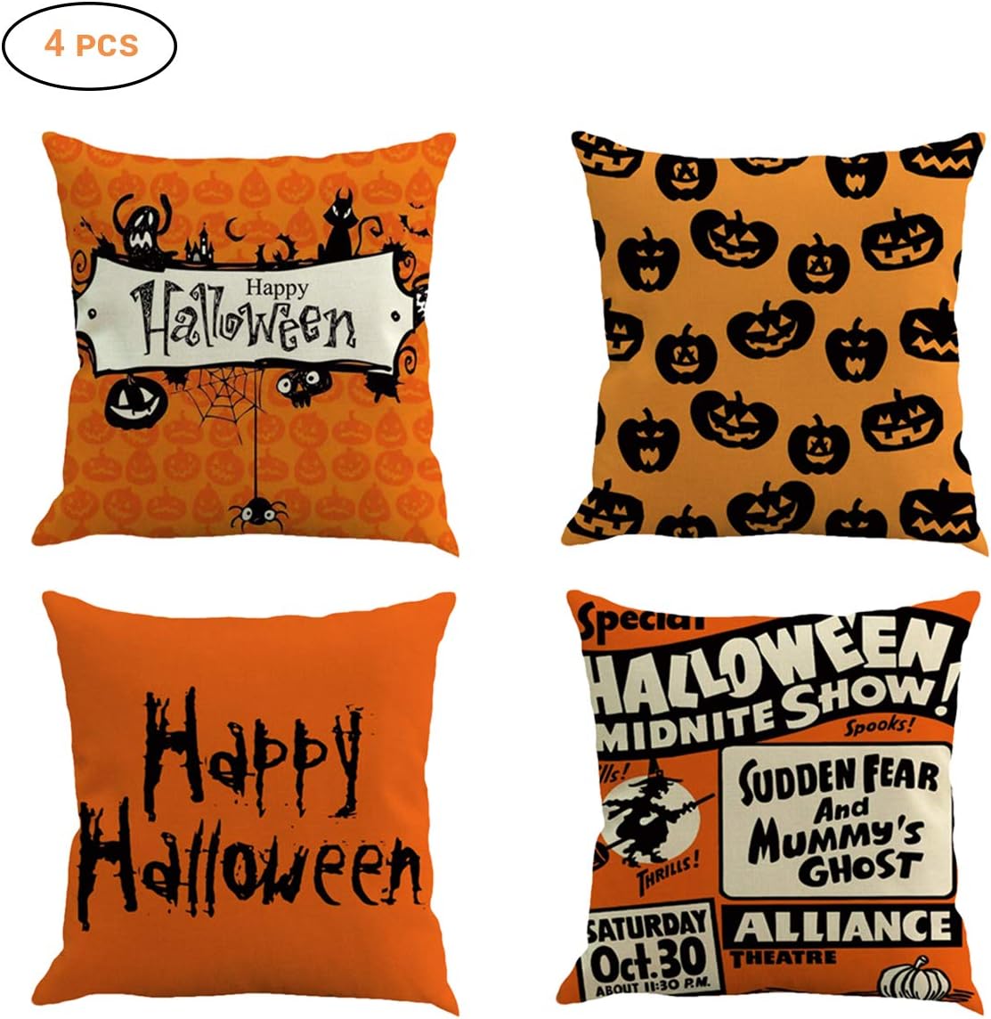 4 Piezas Happy Halloween Square Fundas Decorativas Throw Pillow Fundas