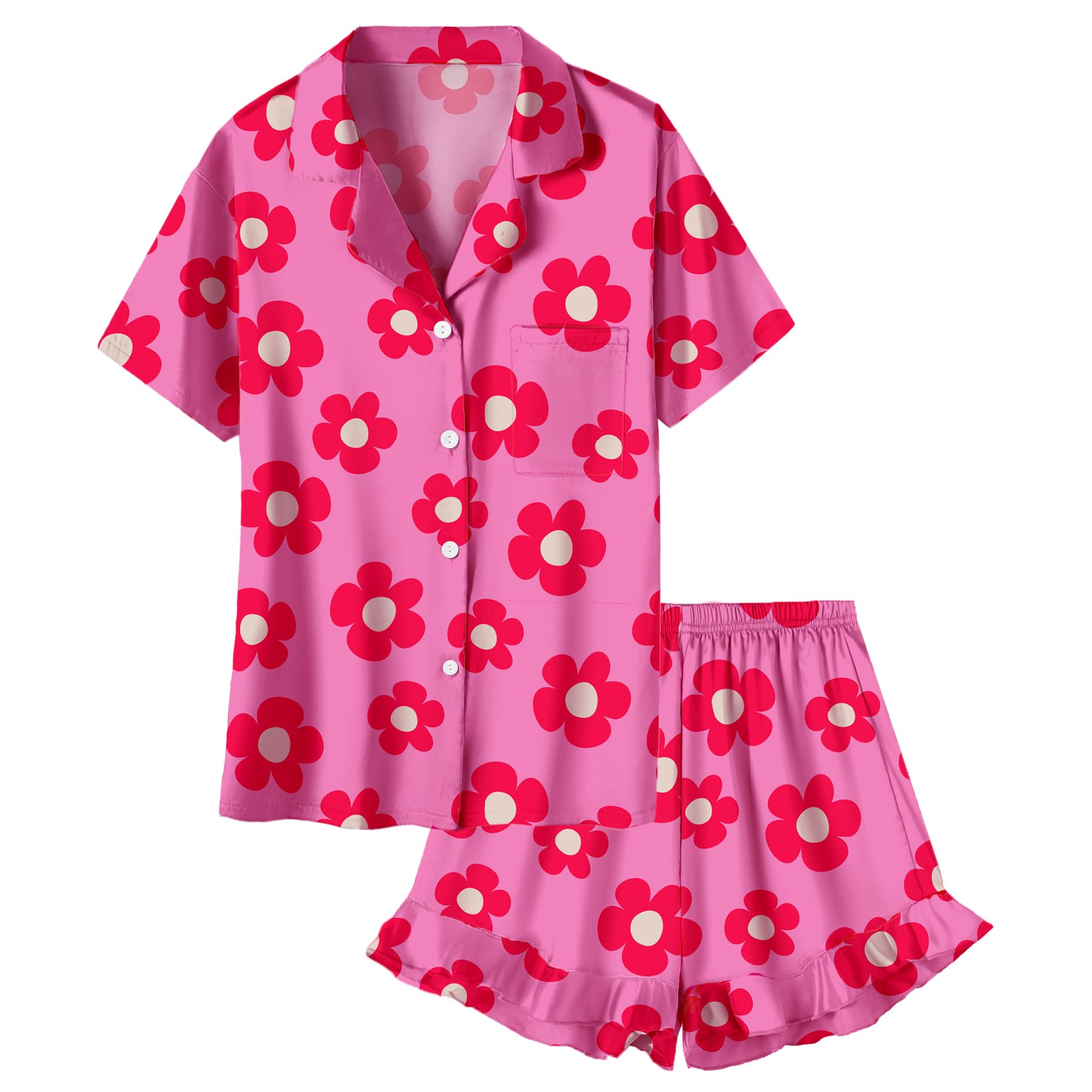 Umeyda Girls Satin Silky Collar V Neck Ruffle Short