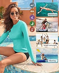 WOWENY Women Rash Guard Long Sleeve UPF 50 Swim