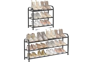 ENJOYBASICS Expandable Metal Shoe Racks for Closet, 3 Tier Adjustable Shoe Organizer Shelf, Black Free Standing Rack Storage 