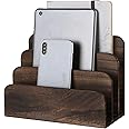 LOTCAIN File Holder for Desk,Wood Paper Organizer,Rustic Desk Organizer,Mail Sorter for Desktop,Organizer for Counter,Letter Organizer for Document/Filing/Folders/Paper,Darkbrown
