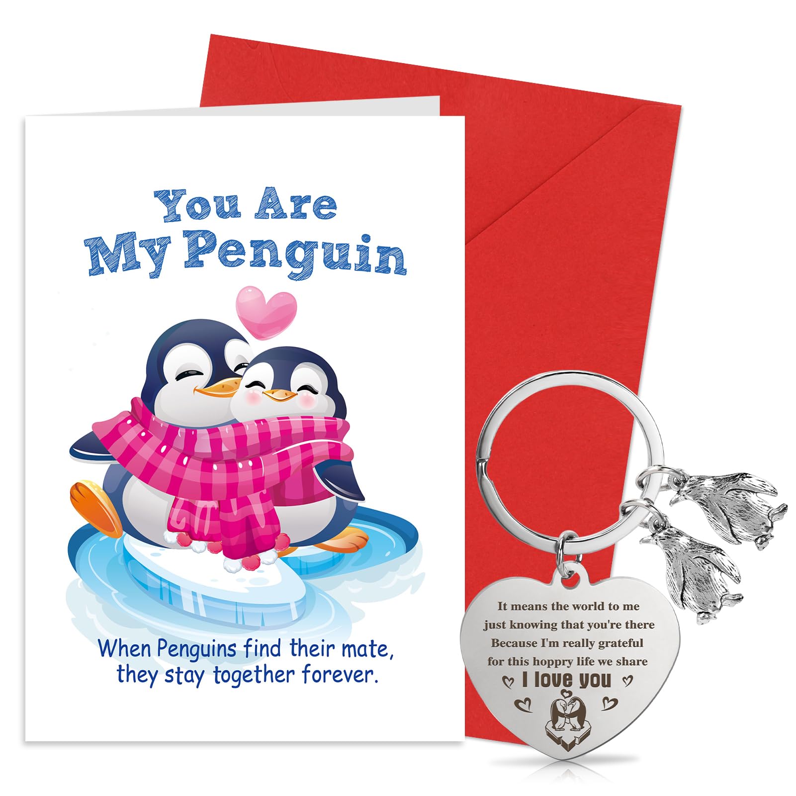 DPKOW You Are My Penguin Valentines Card for Him or Her, Romantic Valentine Day Card with Penguin Keyring Penguin Gifts Anniversary Valentines Gifts for Him Her Wife Husband Boyfriend Girlfriend