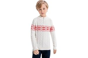 SMILING PINKER Boys Christmas Sweater Cable Knit Half Zip Snowflake Warm Pullover