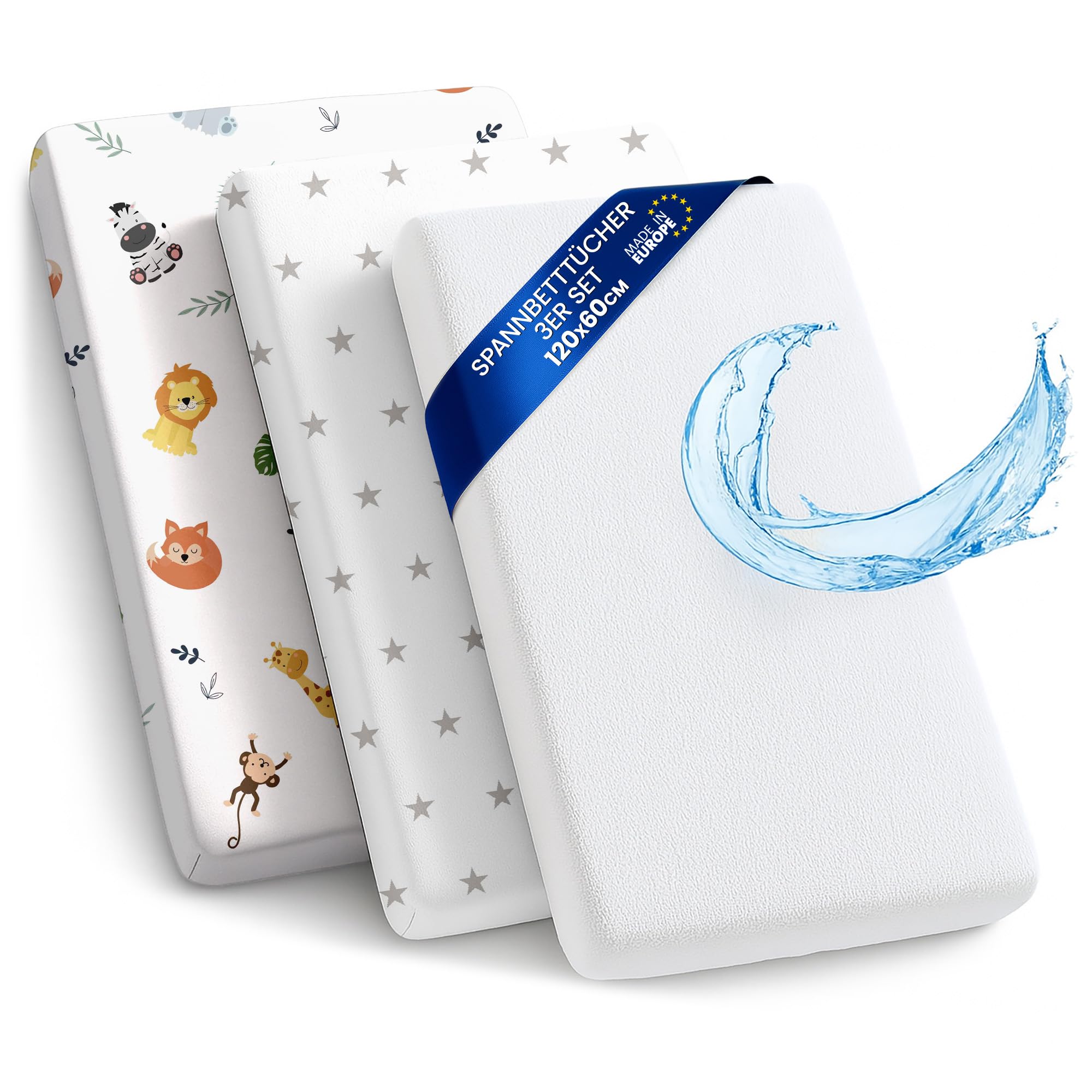 Sheet for Moses Basket Bassinet Crib and Fitted Set of 3: 60x120 cm - 2x Sheets + 1x Waterproof Mattress Protector Set Pram Bed Baby Cot Liner Cover Breathable 60 x 120