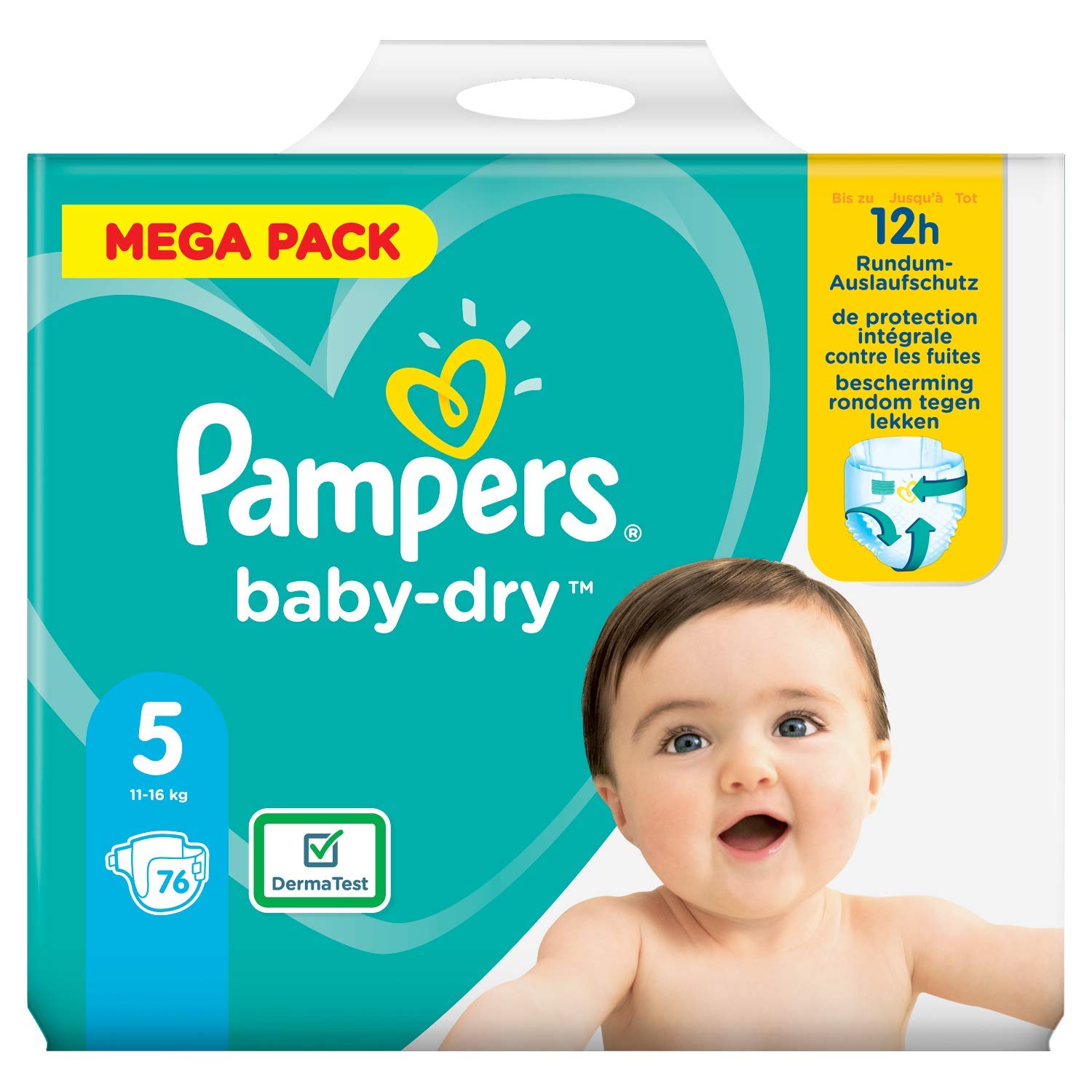Pampers Nappies, Size 5, 76 Count, Baby, Overnight Protection, Disposable, Water Resistant, Dermatologically Tested, Oeko-Tex Certified