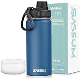 SASEUM Kids Sport Water Bottle 16oz Stainless Steel Double Wall Vacuum Thermal Mug with Leak Proof Spout Lids, Wide Mouth Metal Insulated Water Jug for Gym and Travel（Navy）
