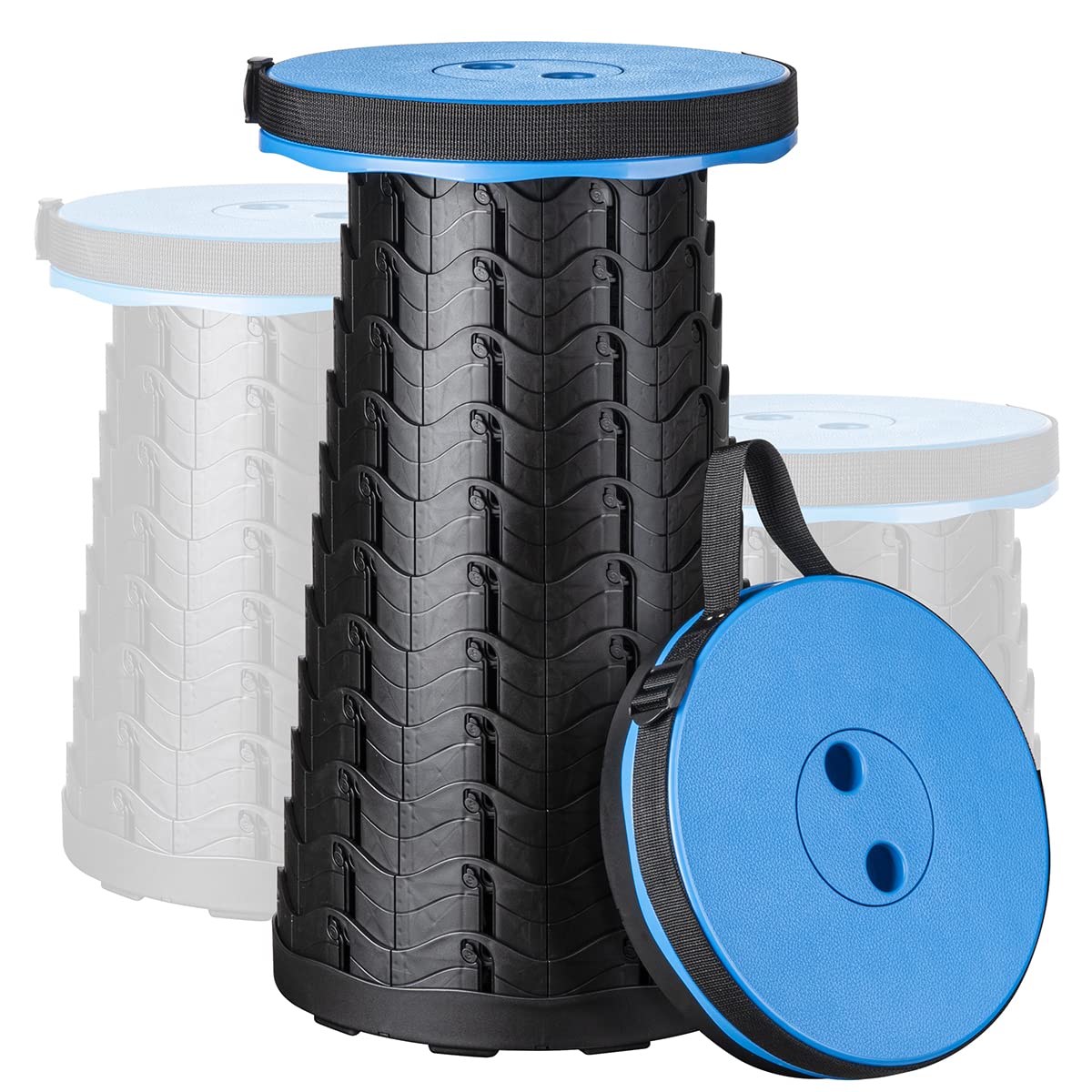 Booxihome Portable Stool,Telescopic Stool, Retractable Plastic Folding Stool Camping Lightweight Stool Seat for Outdoor Camping BBQ Fishing Hiking Gardening Indoor, Maximum Load 420 lb (Black&Blue)