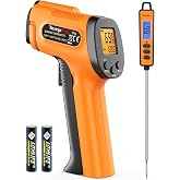 TempPro TempScan Infrared Thermometer Gun with Super Long Meat Probe | Temperature Gun with Laser for Pizza Oven Accessories, Grill Thermometer Gun Meat Thermometer for Cooking BBQ HVAC Car Engine