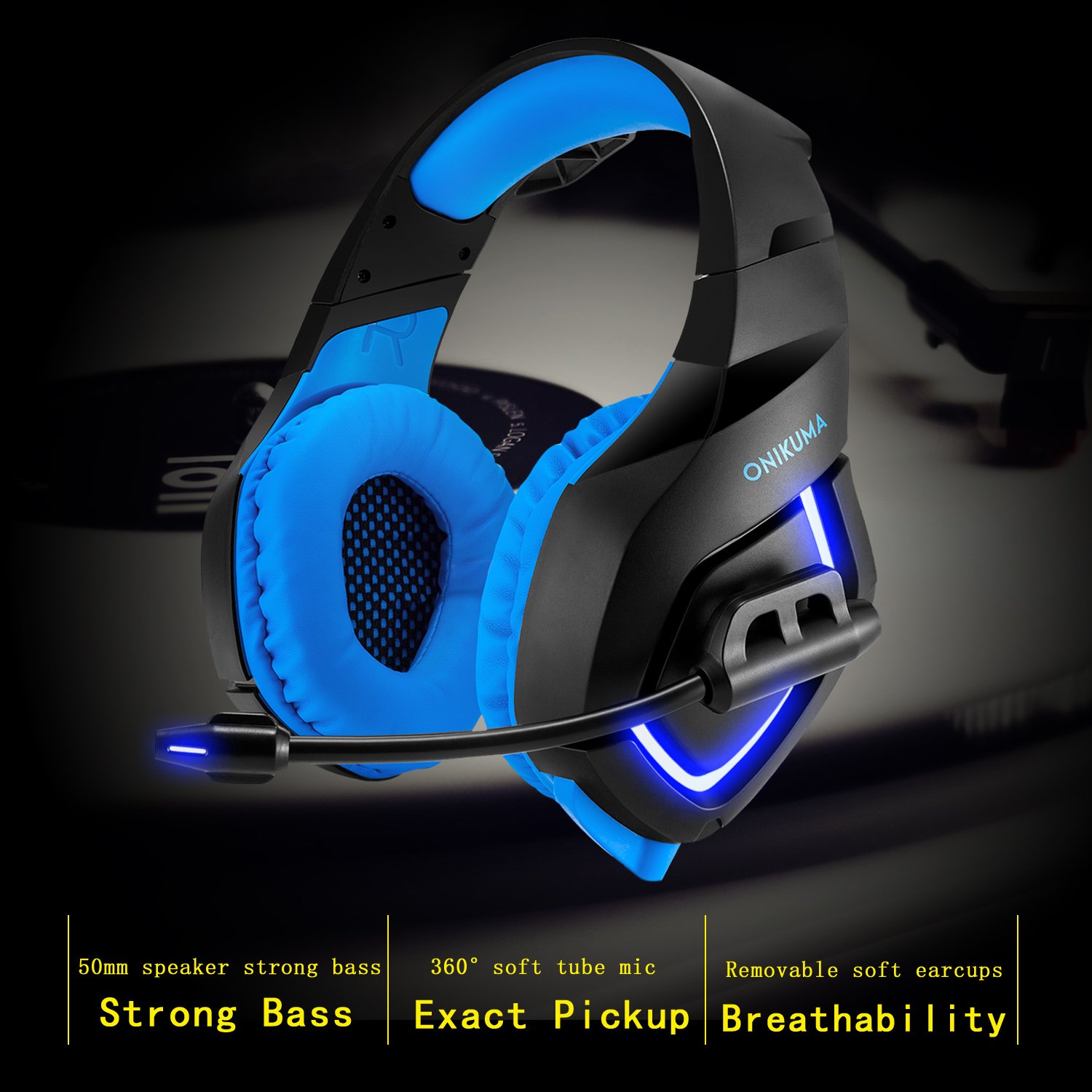ZaKitane LED Light Gaming Headset PS4 MIC,3.5mm Over-Ear Headphone Earphone for X box One s Game Headsets Volume Control,Comfortable Stereo Bass Noise Cancelling USB Gamer PC Laptop Headphones
