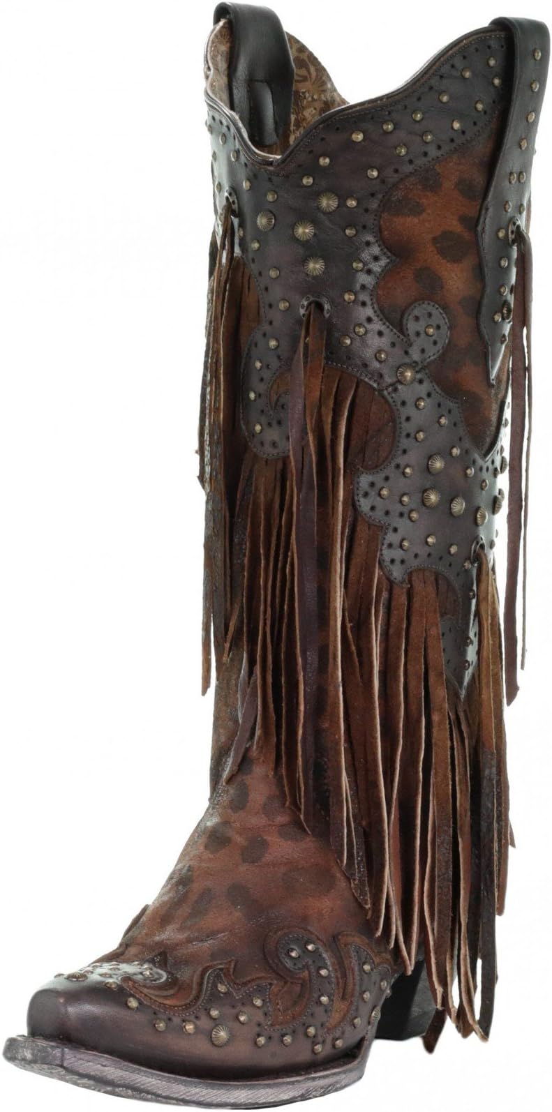 CORRAL A3618 Brown Leopard Fringe and Studs Boots