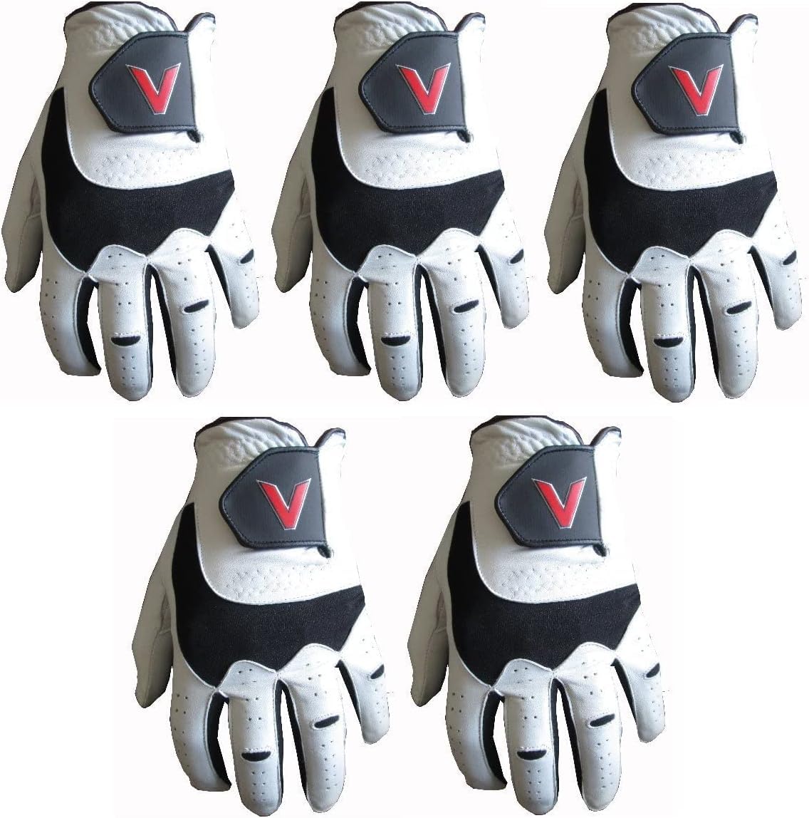 V Golf 5 Pack Gloves Made From Cabretta Leather | Ultra Grip & Breathable Gloves | Left Hand Glove For Right Handed Golfer | The Perfect Golf Accessories For Men (Medium/Large)