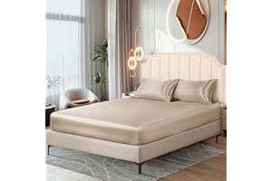 Ersmak Satin Fitted Sheet Only, Luxury Silky Twin Fitted Sheet Ultra Soft Deep Pocket Bottom Sheet, Wrinkle & Fade Resistant - Beige