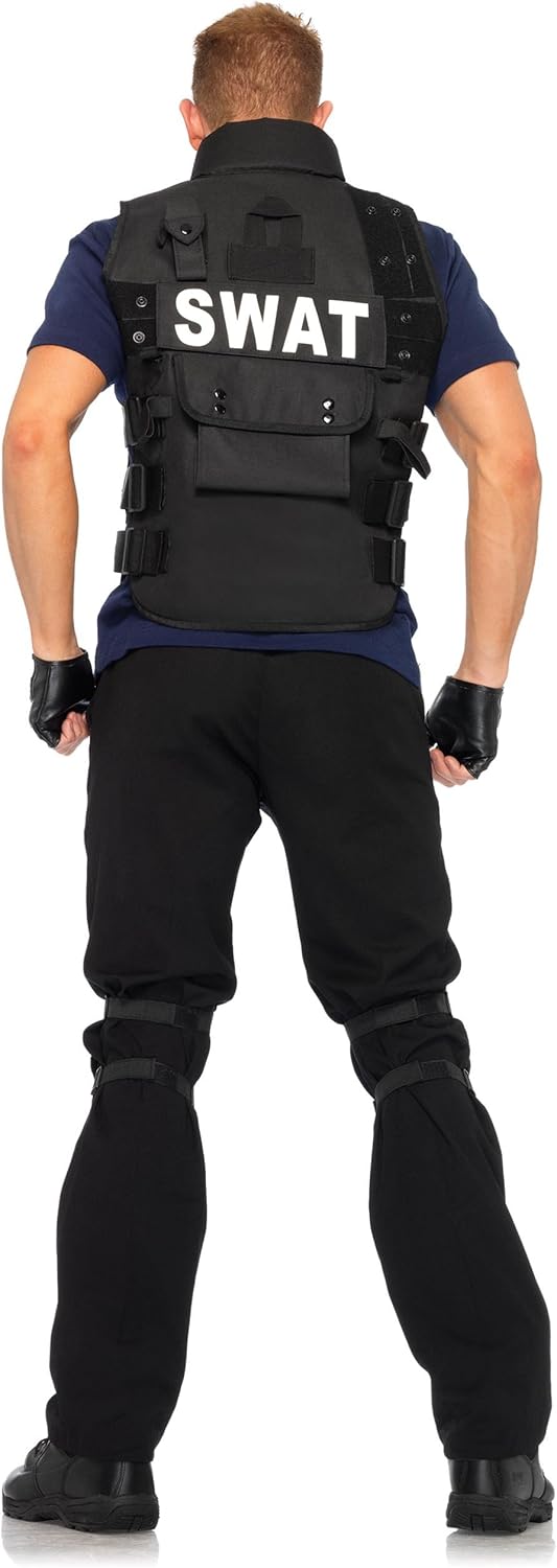 Leg Avenue Men's 4pc.swat Commander,Utility Vest,Shirt,Knee Pads,Fingerless Gloves, black, One Size: Leg Avenue: Clothing