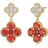 JUDAILY 14K Gold Plated Double Plum Blossom Dangle Birthstone Four Leaf Clover Stud Earrings for Women, Hypoallergenic Drop Trendy Dainty Gold Earrings Birthday Gifts