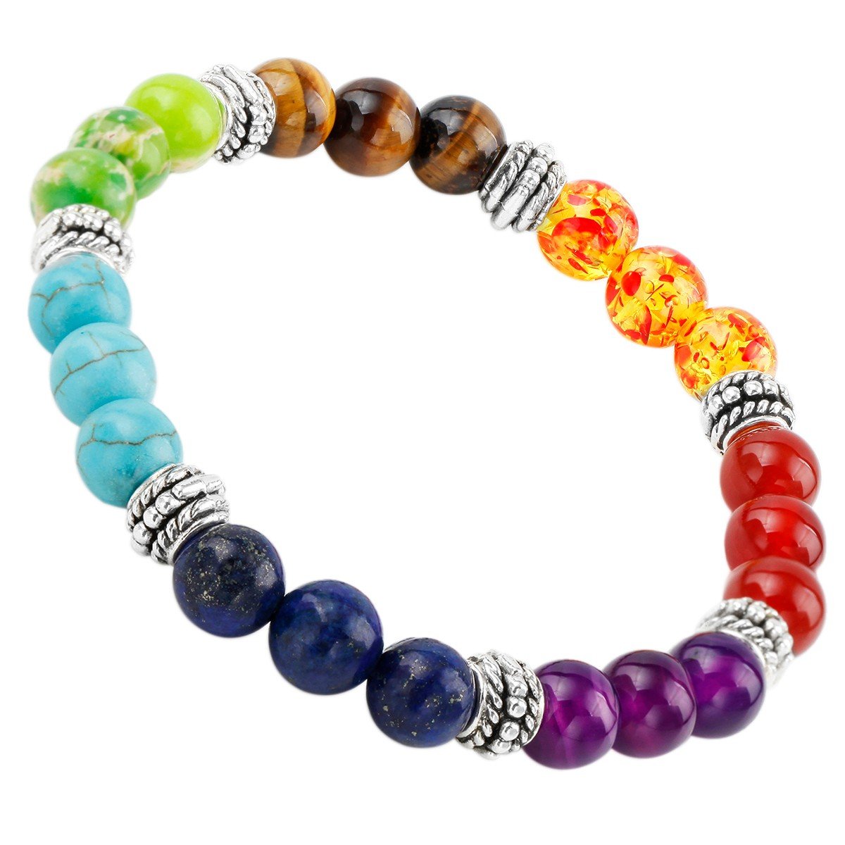 mookaitedecor 7 Chakras Stone Bracelet,Gemstone Stretch Beads Bracelet for Yoga Meditation Healing Crystal