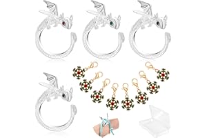 HUISUYTON 4PCS Crochet Ring for Finger, White Dragon Tension Rings for Crocheting, Crochet Rings for DIY Crocheting and Sewing Crafts