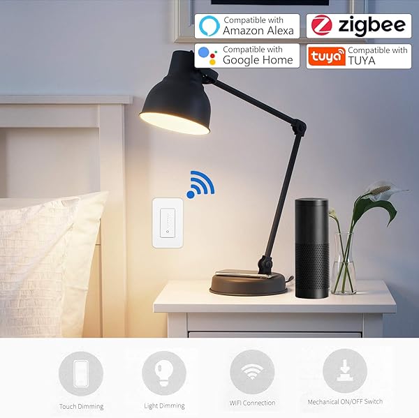 Control continuo Regulador KKmoon Wifi Smart Dimmer Switch Controlador de velocidad del ventilador compatible con Alexa Google Home con control remoto neutro de intensidad 120 V