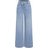 CIDER Women's Wide Leg Jeans Wrap High Waisted Baggy Boyfriend Jeans with Pockets Trendy Denim Pants