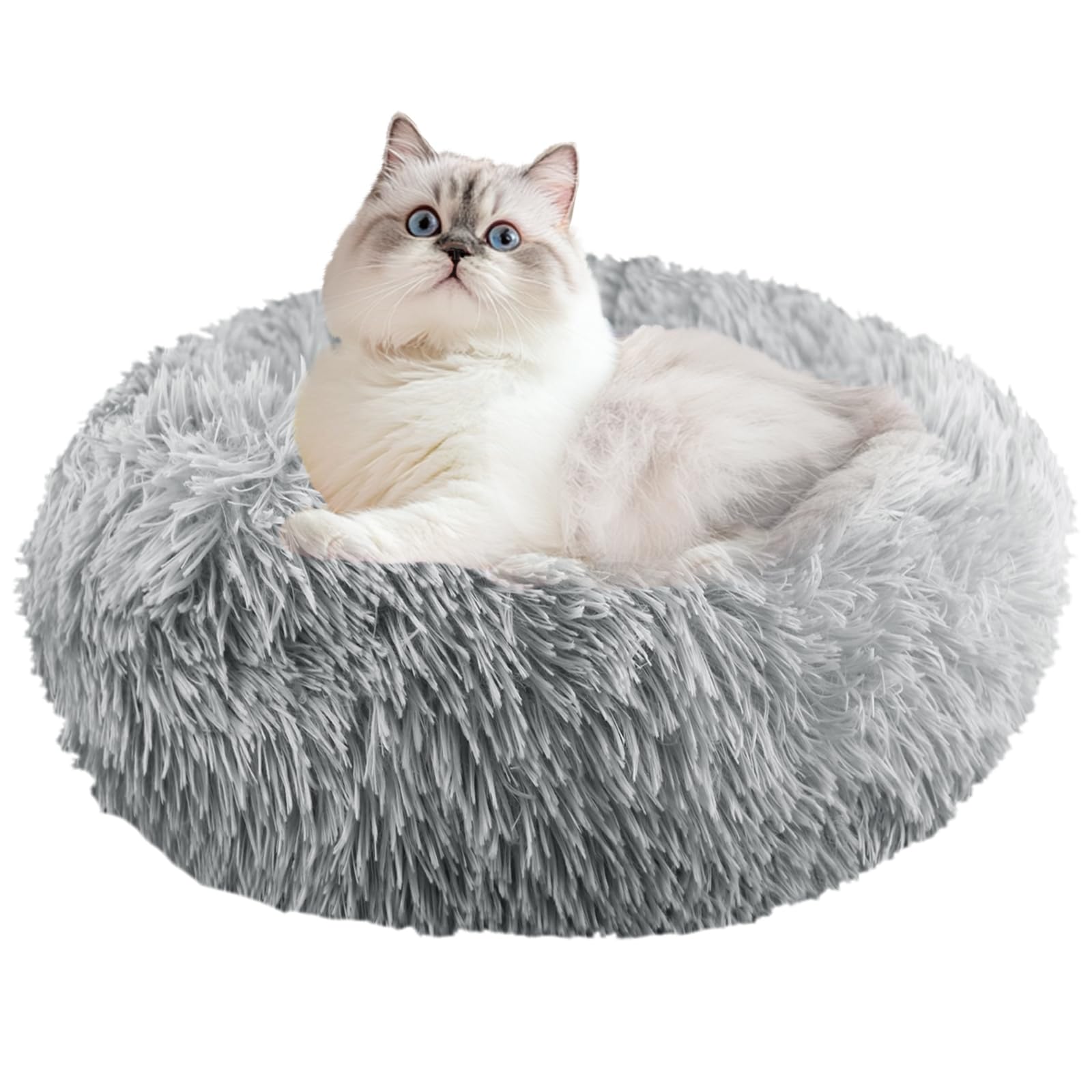 NAKIHOUSE Dog Bed Cat Bed, Round Plush Pet Bed, Soft, Warm & Washable Dog/Cat Cushion with Non-Slip Bottom for Indoor Puppy & Kitten, 50 cm, Grey