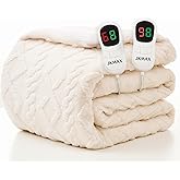 JKMAX Heated Electric Blanket Queen Size-84"x90" Heating Blanket with 10 Heating Levels & 5 Time Settings Over-Heat Protection，Winter Warmer for Adults with ETL Certification（Cream）