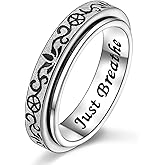 Ladytree Fidget Spinner Ring S925 Sterling Silver Just Breathe Inspirational Hope Rings Anxiety Stress Relieving Boredom ADHD Autism Rings Sandblasted Thumb Rotating for Women Men, Size 7