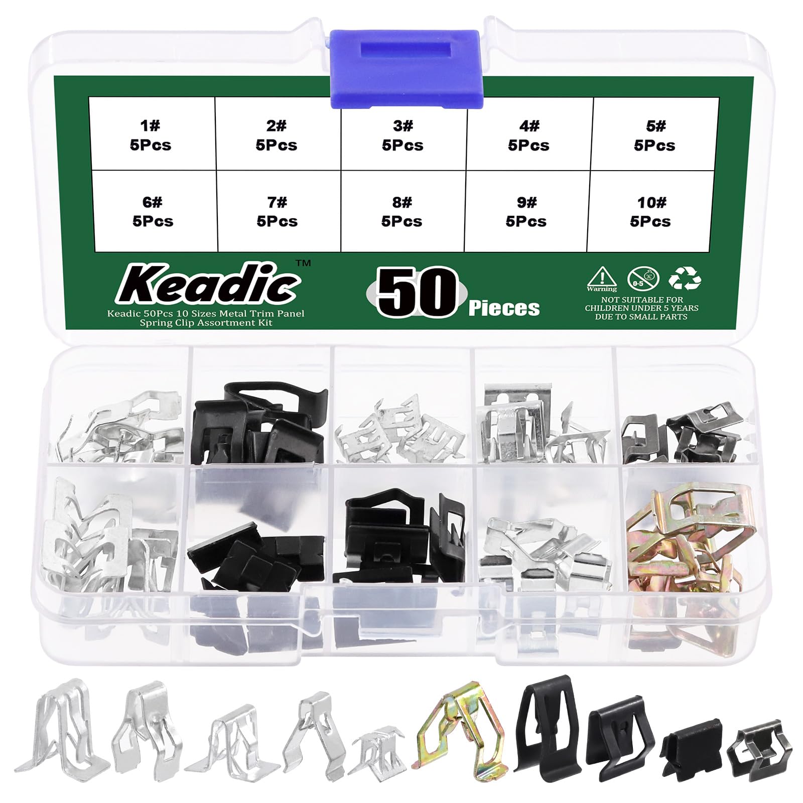 Keadic 50 Pcs 10 Sizes Car Fastener Clips Assortment kit, 7.9mm 10mm 11mm 13.1mm 14.1mm 15.3mm 15.8mm 16mm 17.3mm 18.2mm Rim Panels Fender Bumper Clips for Audi VW