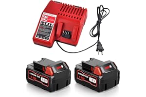 2 Pack 6.5AH M18 Battery and Charger Kit, Replace Milwaukee M18 Battery 48-11-1865 48-11-1862 48-11-1852 48-11-1850, Compatib