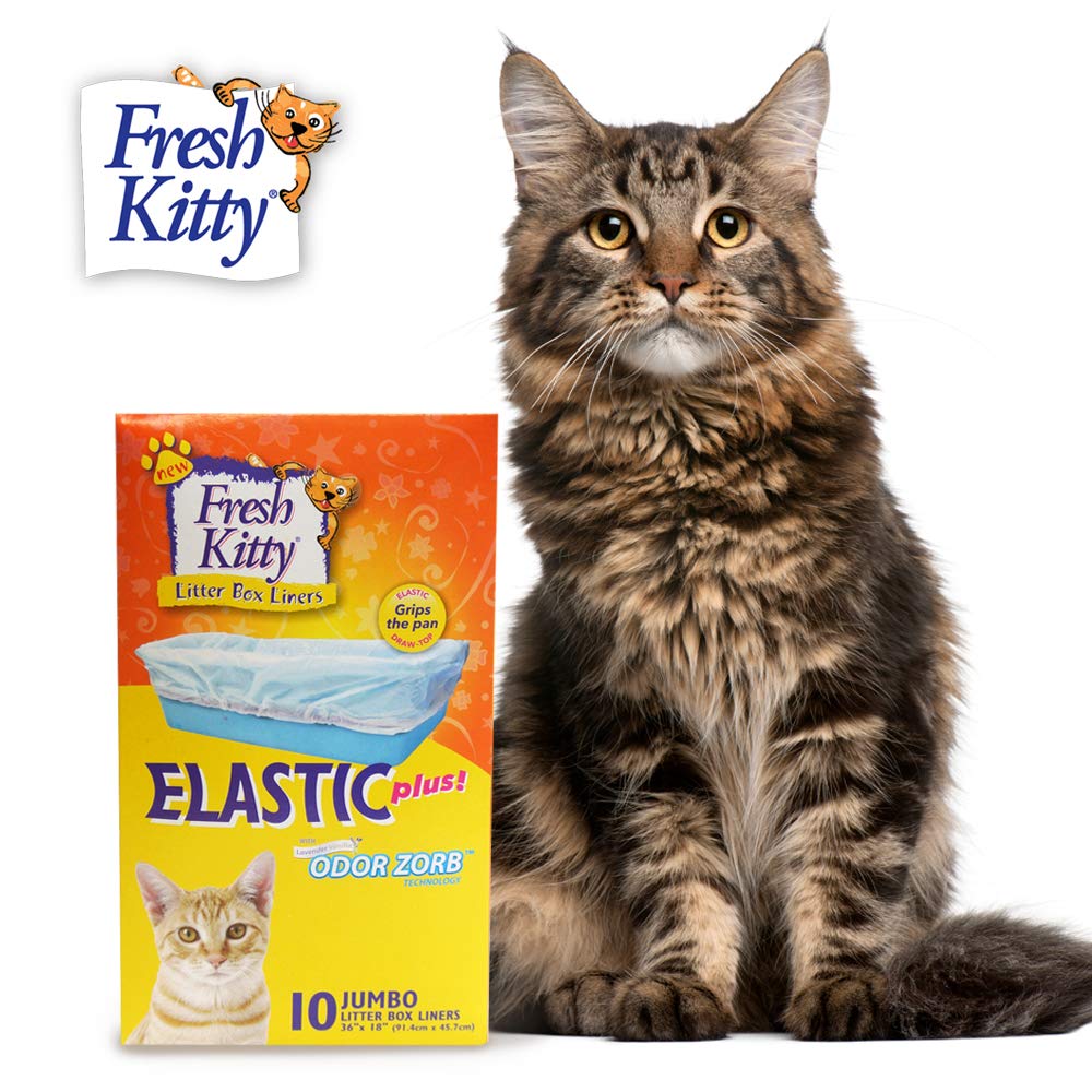 Photo 1 of 10 Count Fresh Kitty Litter Box Liners Durable, Easy Clean Up Elastic Jumbo Scented Odor Zorb Litter Pan Box Liners, Bags for Pet Cats