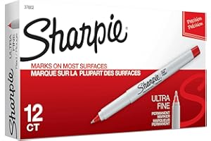 SHARPIE 37002 Permanent Markers, Ultra Fine Point, Red, 12 Count