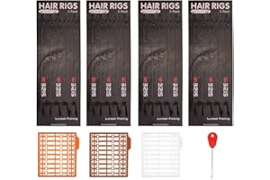 Luroad Carp Fishing Hair Rigs, 20 Pcs Curved Barbed Carp Hook Anti-Tangle Swivel Braided Thread line with 3 Card Boilie Bait Stops Dumbell Stoppers and Stringer Needle