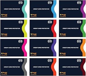 Set of 12 RFID Blocking Sleeves by Boxiki Travel | 12 Credit Card Protector Holders | Identity Theft Protection Secure Sleeves for Credit Cards, Debit Cards (Navy Blue)