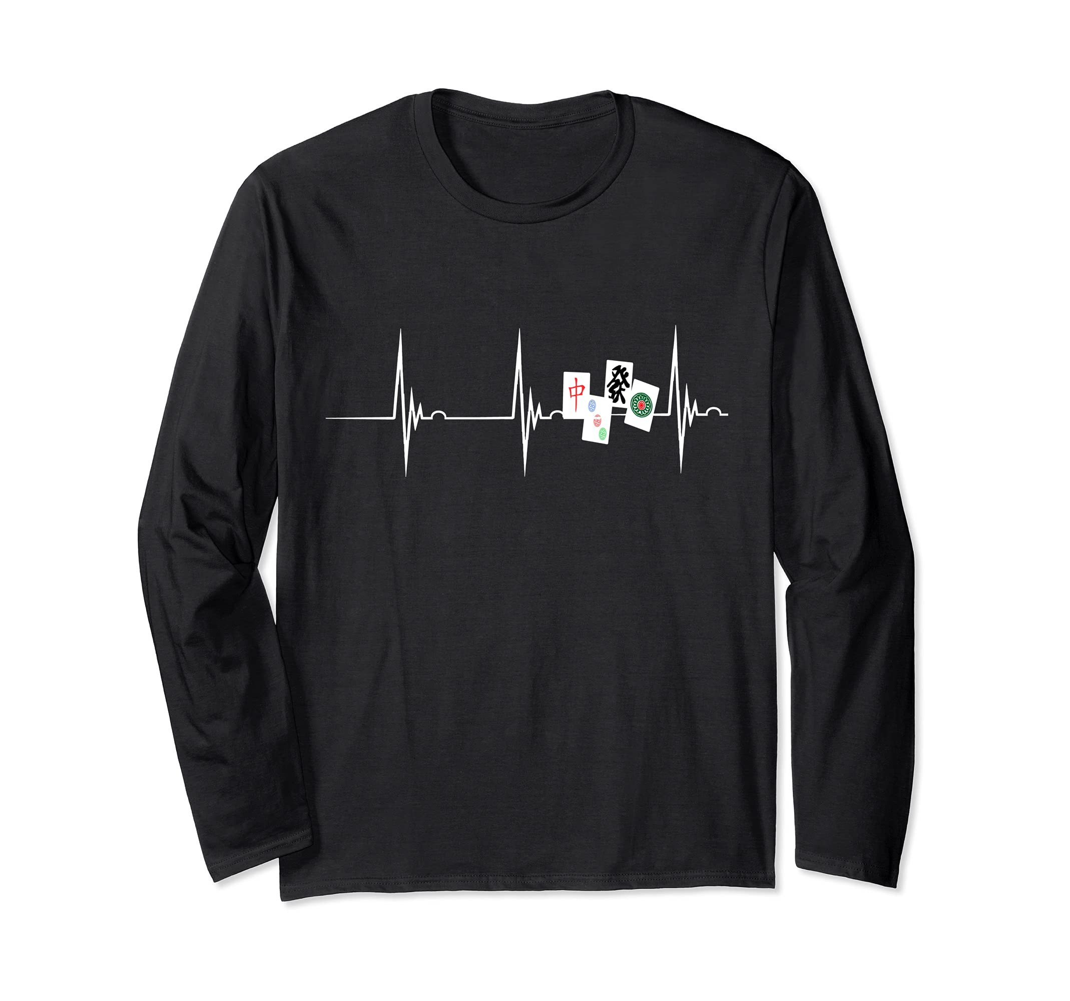 Mahjong Player Heartbeat EKG Pulse Chinese Game Long Sleeve T-Shirt