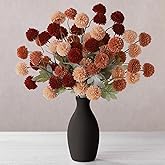 Solsew 12 Pcs Faux Kiku Flower Artificial Pom Pom Mums Fake Small Chrysanthemum Ball Silk Flowers Floral Picks Kiku Stems for Fall Vase Table Centerpieces Wedding DIY Bouquet Decor(Sunset Blaze)