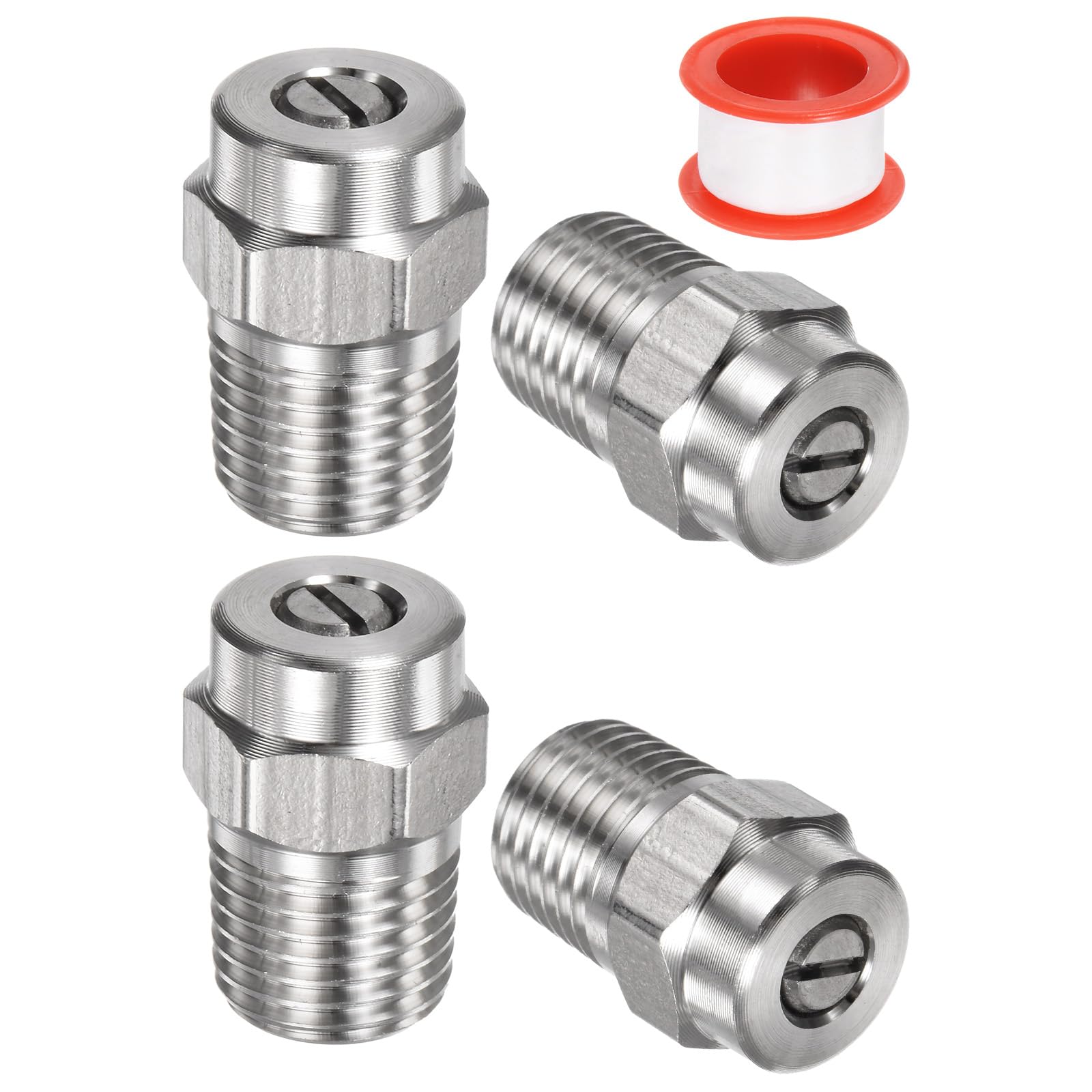 M METERXITY 4 Pack Surface Clean Tips - 25 Degree 1/4" NPT Male Pressure Washer Nozzles Cleaner Nozzle Replacement, Stainless Steel with Sealing Tape, Apply to Water Guns (1.156mm Orifice)