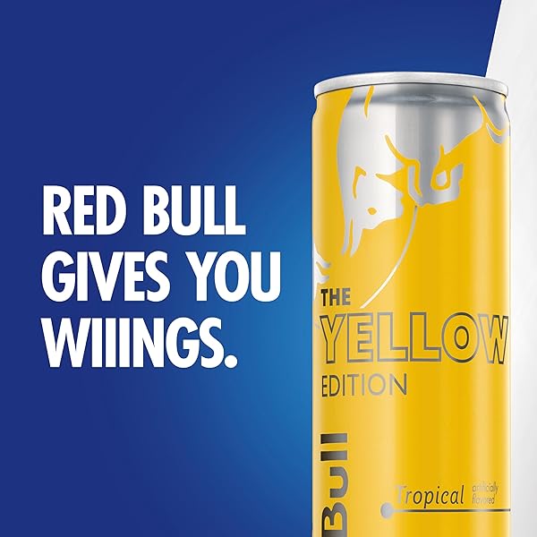RED BULL YELLOW EDITION ENERGY DRINK, TROPICAL, WITH 80MG CAFFEINE PLUS TAURINE & B VITAMINS, 8.4 FL OZ, PACK OF 4 CANS