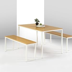 Zinus Louis Modern Studio Collection Soho Dining Table with Two Benches / 3 piece set, White