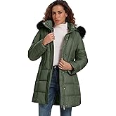 HOTIAN Women's Winter Puffer Down Coat Long Thickened Padded Parka Warm Jacket with Faux Fur Detachable Hooded
