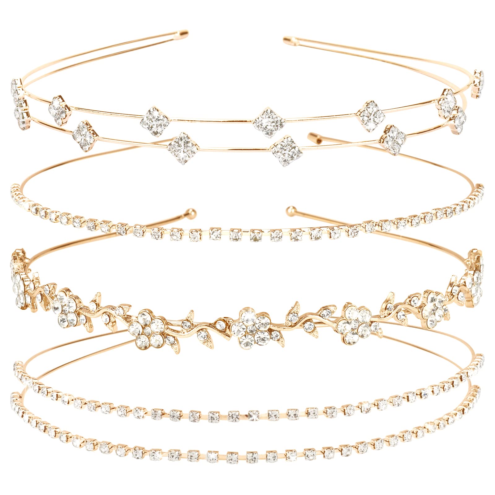 Photo 1 of ***See Notes***Jaciya Gold Bridal Headband 4 Pieces Rhinestone Headbands Crystal Flower Girl Leaves Crown Head Band Tiara Wedding Hair Accessories