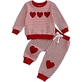 Covvoliy Toddler Baby Girl Valentines Outfit Love Embroidery Crewneck Long Sleeve Sweatshirt with Pants 2Pcs Clothes Set