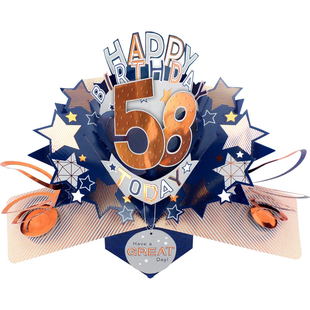 Happy 58th Birthday 58 Today Pop-Up Greeting Card Love Kate's Pop Up Cards Him POP204MC58