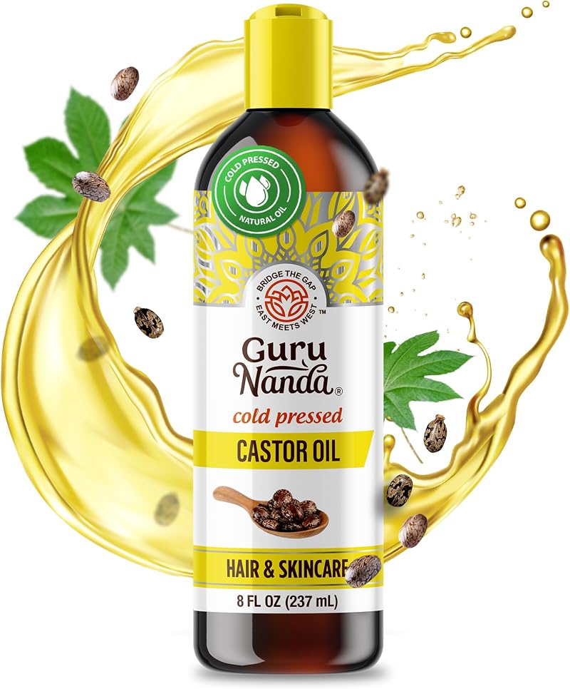 GuruNanda 100% Pure Castor Oil 8oz Cold Pressed Hexane-Free Hair Skin Nails