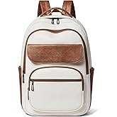 Leresas 37L Backpack Purse for Women Men for Work Travel Back Pack Purses Vegan Leather Laptop College Daypack Shoulder Bag Beige