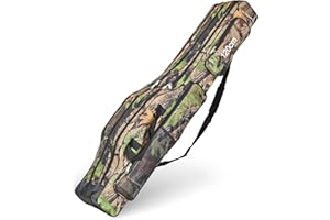 Srempeom 3 Layers Fishing Pole Bag,Portable 3 Layers Oxford Folding Rod Carry Case,Fishing Reel Tackle Storage Bag Case