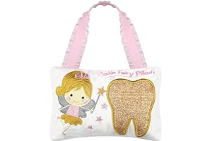 THOOTYRIAF Tooth Fairy Pillow Embroidery Cartoon Fairy Gold Tooth Pocket with Gift Box Tooth Fairy Souvenir Children Gift for Girl Boy (Gold)