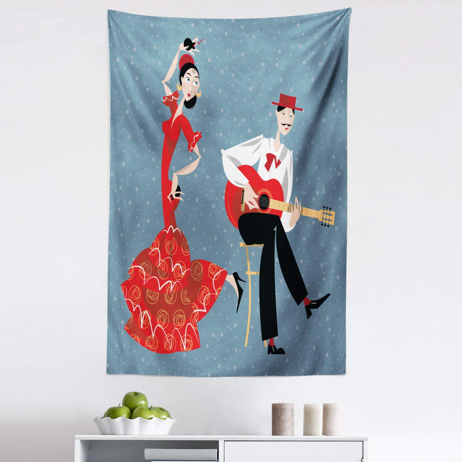 Buy Lunarable Dance Tapestry Spanish Artist Couple Flamenco Dancing Girl And The Guitarist Man In Costumes Print Fabric Wall Hanging Decor For Bedroom Living Room Dorm 30 X 45 Blue Grey Online