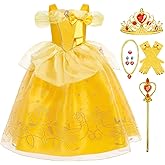 Luzlen Princess Costume for Girls Kids Belle Dress Halloween Cosplay Party Outfit Toddler Princess Dress Up