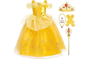 Luzlen Princess Costume for Girls Kids Belle Dress Halloween Cosplay Party Outfit Toddler Princess Dress Up