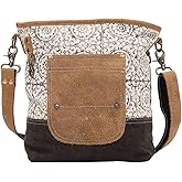 Myra Bag Floral Purses for Women - Genuine Leather and Canvas Floral Purse with Flower Print, Flower Handbags for Women