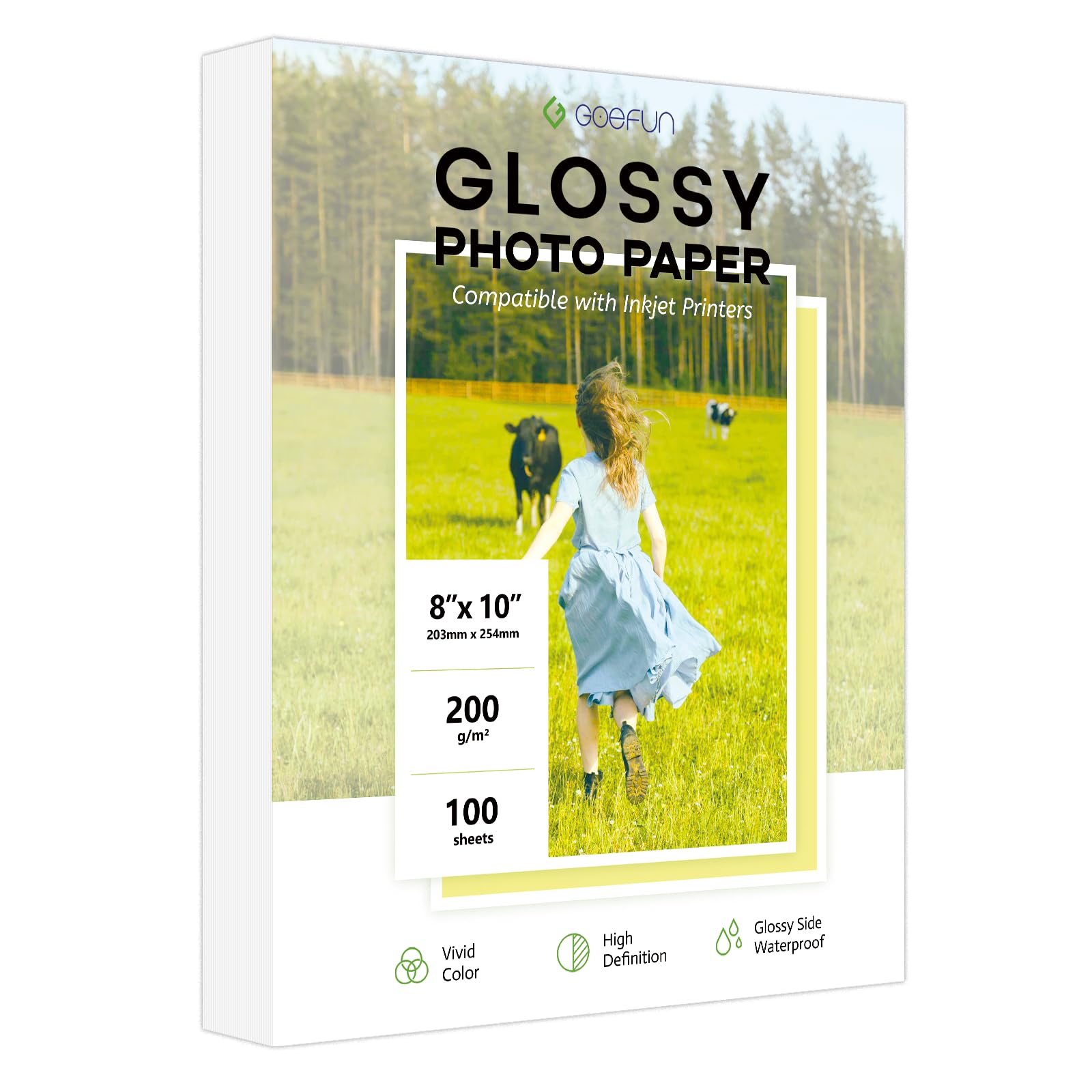 Photo 1 of 100 Sheets Glossy Photo Paper 8x10, Goefun 200GSM/54LB Inkjet Printer Paper for Dye Ink