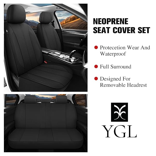 YGL CAR SEAT COVERS FOR FULL SEATS,WATERPROOF SEAT COVERS FOR CARS,DURABLE NEOPRENE CAR SEAT PROTECTORS,INTERIOR COVERS FOR CARS,SEDAN VAN TRUCK SUV(BLACK)